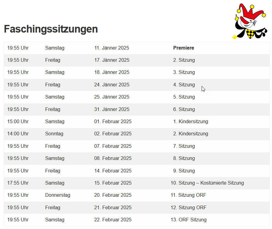 Faschingssitzungstermine 2025